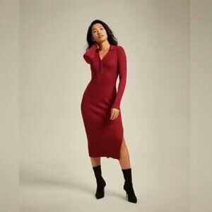 Abercrombie & Fitch Ribbed Polo Midi Sweater Dress